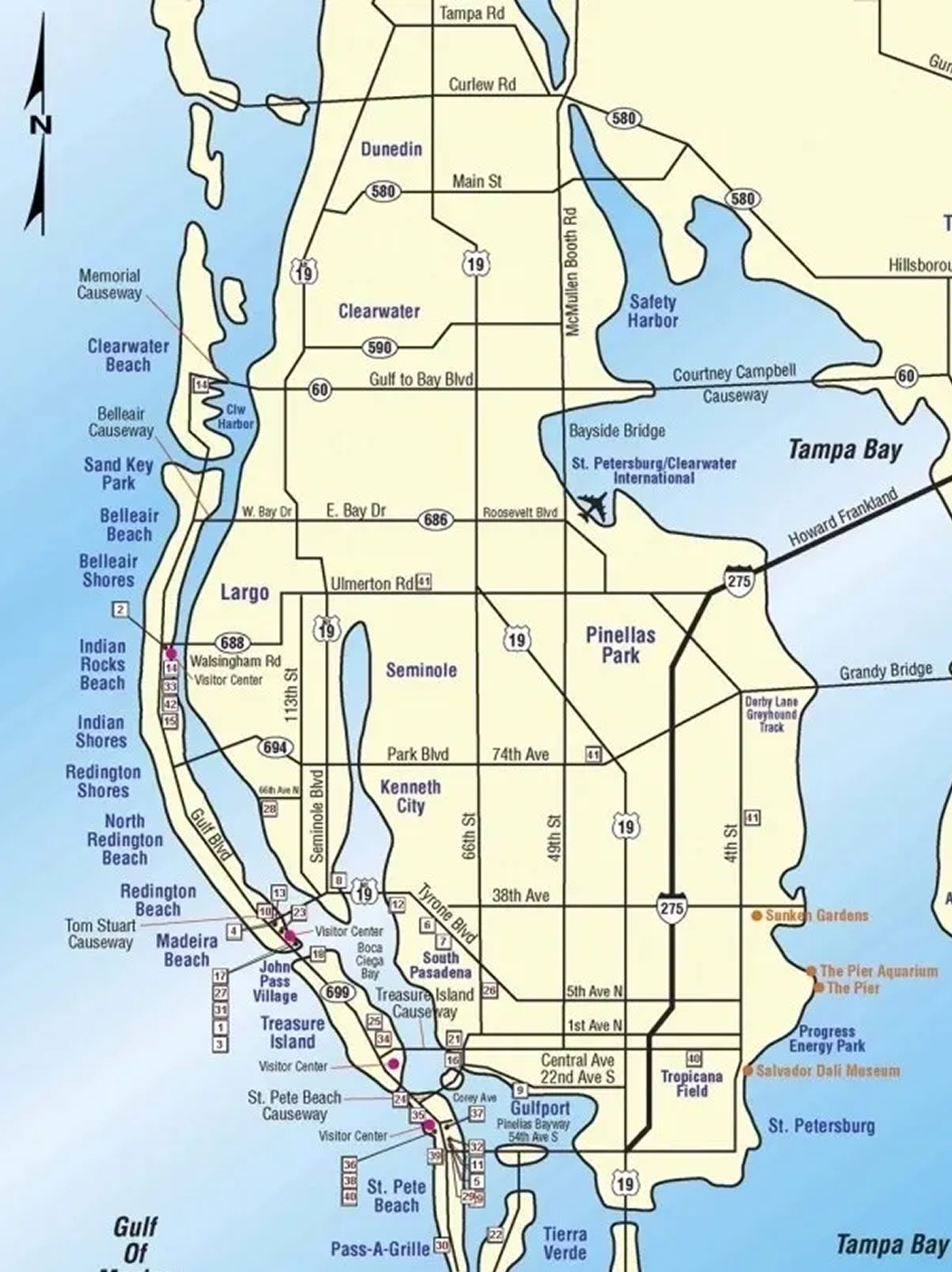 Map of Pinellas County, Florida roads.